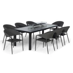 Maze Outdoor Fabric Pebble Rectangular Fire Pit Dining Set 8 Seater Charcoal