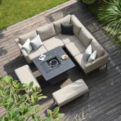 Maze Pulse Square Corner Dining Set With Fire Pit Table Oatmeal -GardenChic Elegant Shop 417132 2