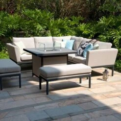 Maze Pulse Square Corner Dining Set With Fire Pit Table Oatmeal -GardenChic Elegant Shop 417132 3
