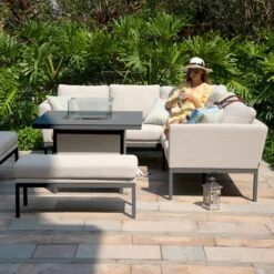 Maze Pulse Square Corner Dining Set With Fire Pit Table Oatmeal -GardenChic Elegant Shop 417132 4