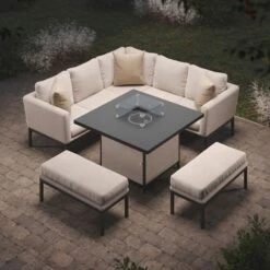 Maze Pulse Square Corner Dining Set With Fire Pit Table Oatmeal -GardenChic Elegant Shop 417132 8