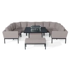 Maze Pulse U Shape Dining Set With Fire Pit Table Taupe