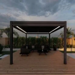 Maze Pergola Square Aluminium With 4 Drop Sides Grey 3mx3m