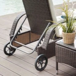 OUTSUNNY Steel Frame Rattan Adjustable Sun Lounger Set - Brown -GardenChic Elegant Shop 5 2 190 25