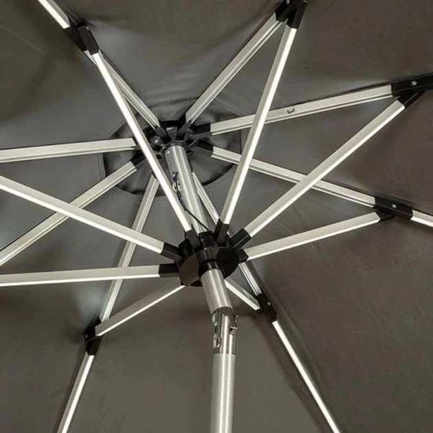 Grey Round Crank And Tilt LED Strip Parasol 2.7m 9 Grey Round Crank And Tilt LED Strip Parasol 2.7m - Image 7