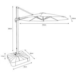 Grey Polyester 3.5m Round Cantilever Parasol + 100kg Base -GardenChic Elegant Shop 735347 dimensions 6