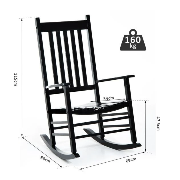 OUTSUNNY Wooden Rocking Chair Black 4 OUTSUNNY Wooden Rocking Chair Black - Image 2