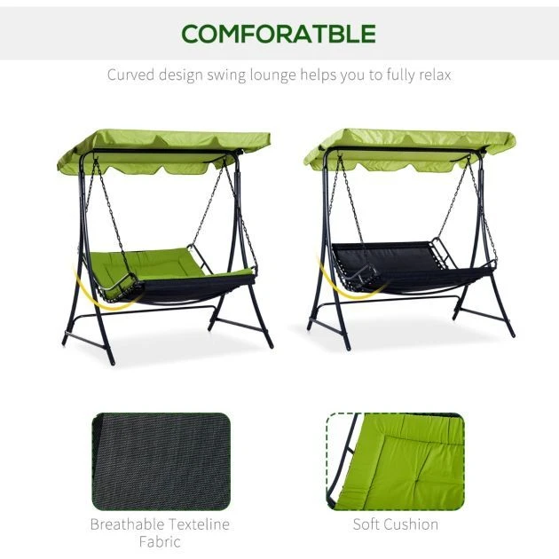 OUTSUNNY Swing Chair Hammock With Canopy Green 3 Seater 9 OUTSUNNY Swing Chair Hammock With Canopy Green 3 Seater - Image 7