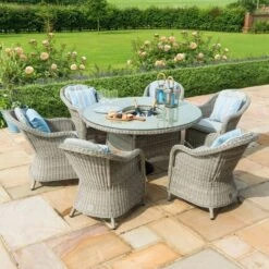 Maze Oxford 6 Seat Rattan Dining Set Round With Ice Bucket And Heritage Chairs