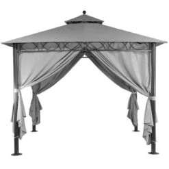 Dubai Grey Polyester Gazebo 3 X 3m With Curtains -GardenChic Elegant Shop dubai dubgaz3x3 grey rc 3 2