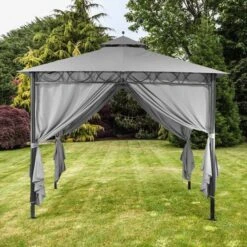 Dubai Grey Polyester Gazebo 3 X 3m With Curtains -GardenChic Elegant Shop dubai grey 3 rc 8