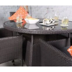 Malaga Grey Rattan Round Fixed Dining Set 4 Seater -GardenChic Elegant Shop mal110fix12