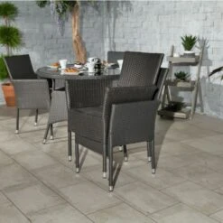 Malaga Grey Rattan Round Fixed Dining Set 4 Seater -GardenChic Elegant Shop mal110fix16