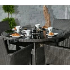 Malaga Grey Rattan Round Fixed Dining Set 4 Seater -GardenChic Elegant Shop mal110fix17