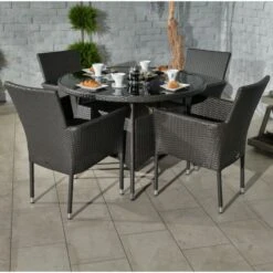 Malaga Grey Rattan Round Fixed Dining Set 4 Seater -GardenChic Elegant Shop mal110fix19