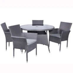 Malaga Grey Rattan Round Fixed Dining Set 4 Seater -GardenChic Elegant Shop mal110fix2