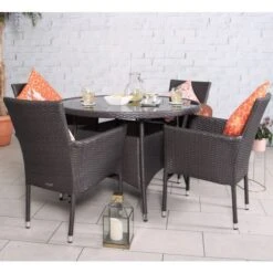 Malaga Grey Rattan Round Fixed Dining Set 4 Seater -GardenChic Elegant Shop mal110fix7