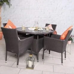 Malaga Grey Rattan Round Fixed Dining Set 4 Seater -GardenChic Elegant Shop mal110fix8