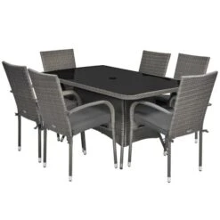 Malaga Grey Rattan Rectangular Stacking Dining Set 6 Seater