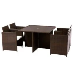 Nevada Brown Rattan Cube Dining Set 4 Seater -GardenChic Elegant Shop nev4cub brn 1 1