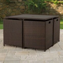 Nevada Brown Rattan Cube Dining Set 4 Seater -GardenChic Elegant Shop nev4cub brn lifestyle 2 1