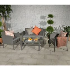 Nevada Grey Rattan Conversation Set 4 Seater