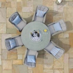 Maze Oxford 6 Seat Round Dining Set With Ice Bucket And Venice Chairs -GardenChic Elegant Shop oxford 6 seat round dining set and venice chairs 1 drone