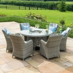 Maze Oxford 6 Seat Round Dining Set With Ice Bucket And Venice Chairs -GardenChic Elegant Shop oxford 6 seat round ice bucket dining set with venice chairs 03