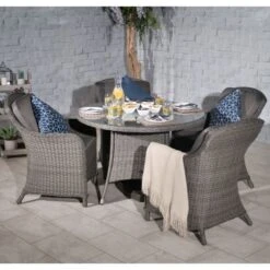 Paris Grey Rattan Round Dining Set With Imperial Chairs 4 Seater