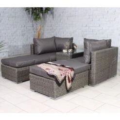 Paris Grey Rattan Multi Relaxer Sun Lounger Set 4 Seater