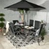 Rio Recliner Dining Set With Parasol 6 Seater -GardenChic Elegant Shop rio 03 lifestyle rc 2 3