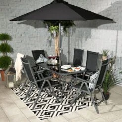 Rio Recliner Dining Set With Parasol 6 Seater
