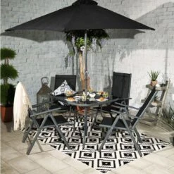 Rio Recliner Dining Set With Parasol 4 Seater