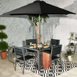 Sorrento Padded Dining Set With Parasol 4 Seater