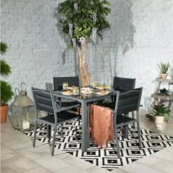 Sorrento Padded Dining Set With Parasol 4 Seater -GardenChic Elegant Shop sor 01 lifestyle rc 2