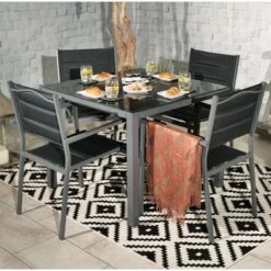 Sorrento Padded Dining Set With Parasol 4 Seater -GardenChic Elegant Shop sor 01 lifestyle rc 5