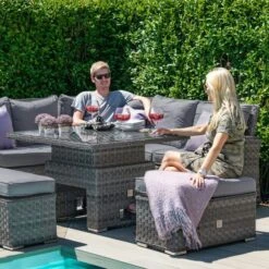 Maze Victoria Corner Bench Set With Rising Table -GardenChic Elegant Shop victoria square corner dining set 1097